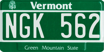 VT license plate NGK562