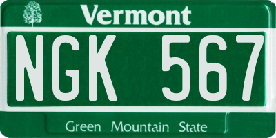 VT license plate NGK567