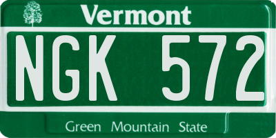 VT license plate NGK572