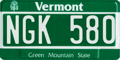 VT license plate NGK580
