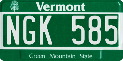 VT license plate NGK585