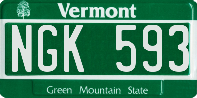 VT license plate NGK593