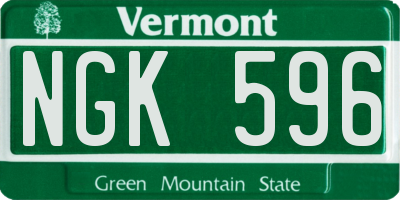 VT license plate NGK596