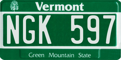 VT license plate NGK597