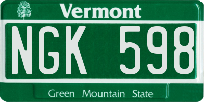VT license plate NGK598