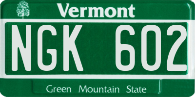 VT license plate NGK602