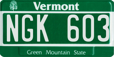 VT license plate NGK603