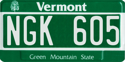 VT license plate NGK605