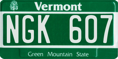 VT license plate NGK607