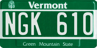 VT license plate NGK610