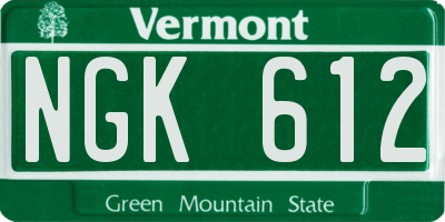 VT license plate NGK612