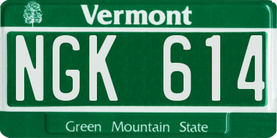 VT license plate NGK614