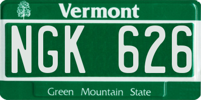 VT license plate NGK626