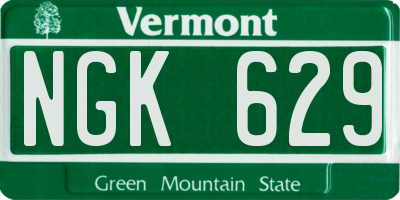 VT license plate NGK629