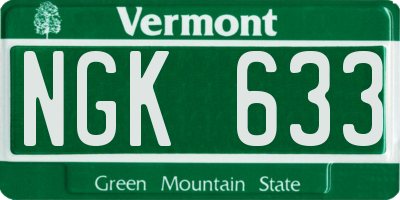 VT license plate NGK633