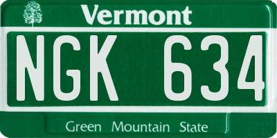 VT license plate NGK634