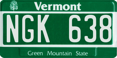 VT license plate NGK638
