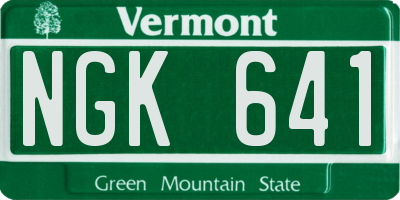 VT license plate NGK641