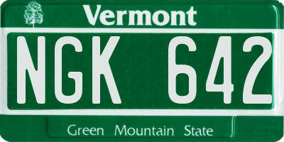 VT license plate NGK642