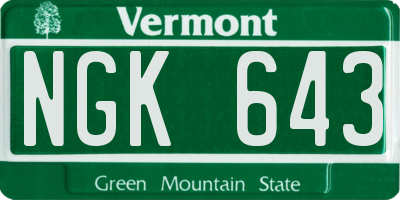 VT license plate NGK643
