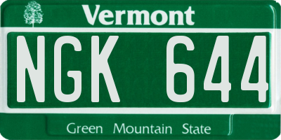 VT license plate NGK644
