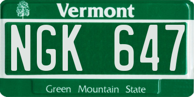 VT license plate NGK647