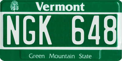 VT license plate NGK648