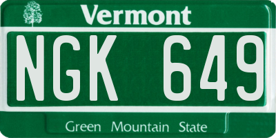 VT license plate NGK649