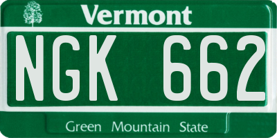 VT license plate NGK662