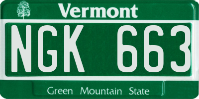 VT license plate NGK663