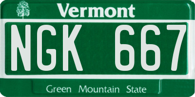VT license plate NGK667