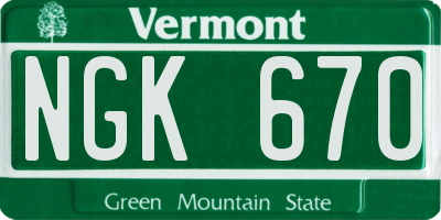 VT license plate NGK670