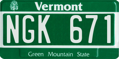VT license plate NGK671