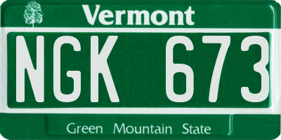 VT license plate NGK673