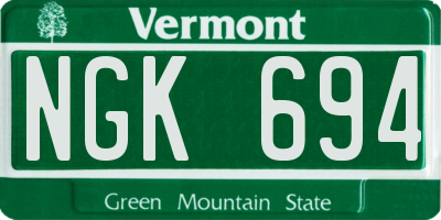 VT license plate NGK694
