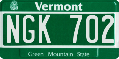 VT license plate NGK702