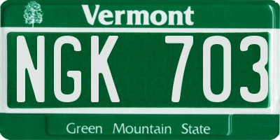 VT license plate NGK703