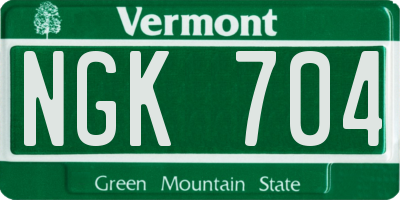 VT license plate NGK704