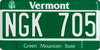 VT license plate NGK705