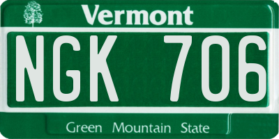 VT license plate NGK706