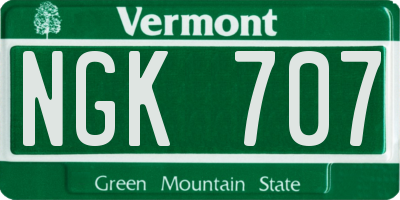 VT license plate NGK707