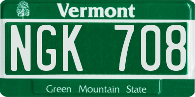 VT license plate NGK708