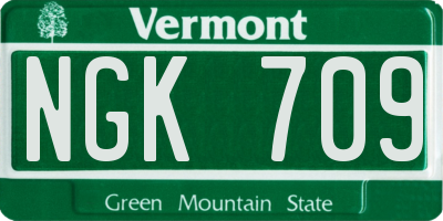 VT license plate NGK709