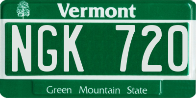 VT license plate NGK720