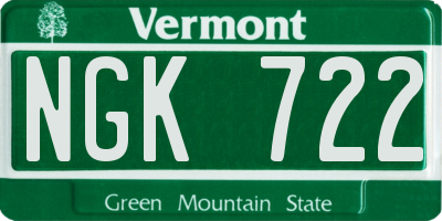 VT license plate NGK722