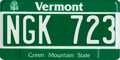VT license plate NGK723