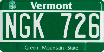 VT license plate NGK726