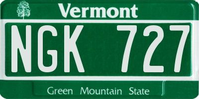 VT license plate NGK727