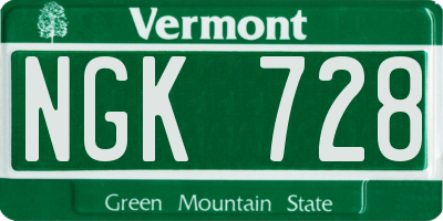 VT license plate NGK728