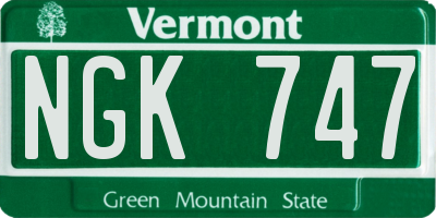 VT license plate NGK747